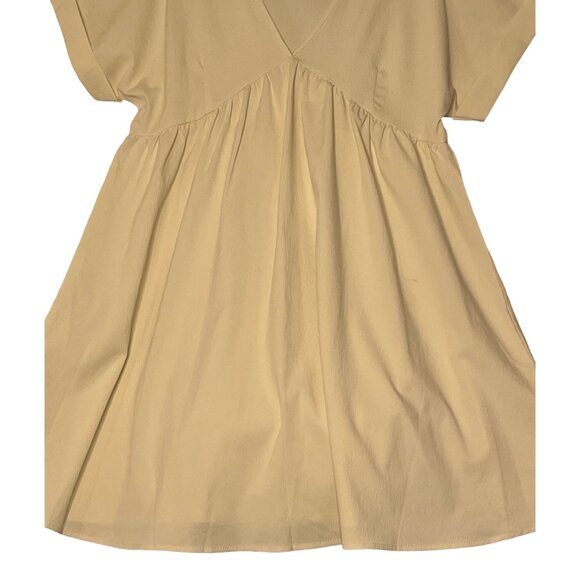 Cream V-Neck Short Sleeve Babydoll Dress  Size M Mini Short Sleeve Chic - Picture 5 of 15
